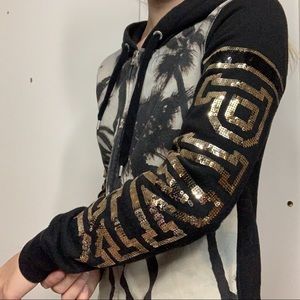 Palm Tree Print Zip Up Hoodie